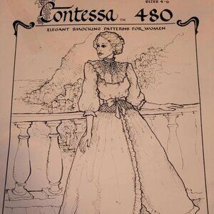 Vintage Contessa 480 Smocking Pattern Blouse, Underskirt, Apron Size Misses 4-6